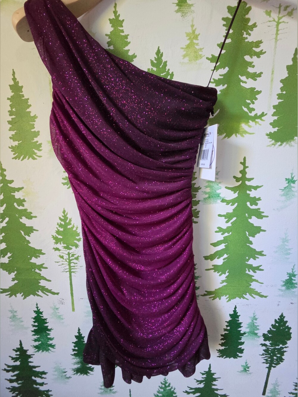 Violet Weekend One-Shoulder Glitter Ruched Bodycon Knit Dress